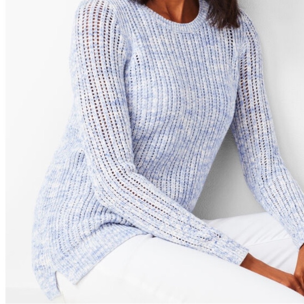 Talbots crochet purple blue crew neck cotton sweater